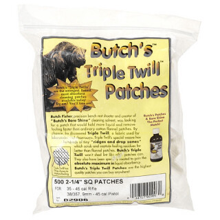 Butch's Triple Twill Patches .35 to .45 Caliber Rifle 2-1/4" Square 500 Patches