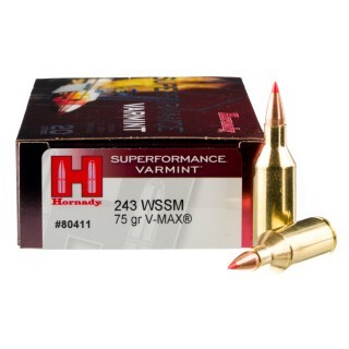 Hornady Superformance Varmint .243 WSSM Ammunition 20 Rounds V-MAX 75 Grains