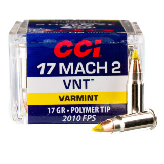 CCI Varmint .17 Hornady Mach 2 Ammunition 50 Rounds 17 Grain Speer Polymer Tip VNT Projectile 2010fps