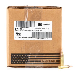 Hornady Frontier 5.56 NATO Ammunition 1000 Rounds FMJBT 55 Grains