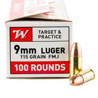 Winchester USA 9mm Luger Ammunition 100 Rounds FMJ 115 Grain