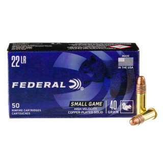 Federal Small Game .22 Long Rifle Ammunition 50 Rounds Plated RN 40 Grain