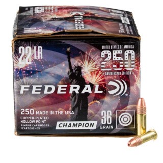 Federal 250th Anniversary USA .22 LR Ammunition 250 Rounds CPHP 36 Grains