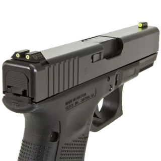 Night Fision Perfect Dot Tritium Night Sight Set for Glock 17/19/26/34 Green Tritium Front/Rear Yellow Front Ring Square Notch Rear with Yellow Ring Metal Body Black Nitride Finish