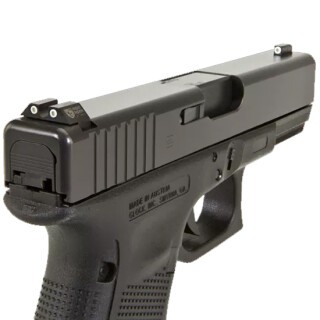 Night Fision Perfect Dot Tritium Night Sight Set for Glock 17/19/26/34 Green Tritium Front/Rear White Front Ring U-Notch Rear with White Ring Metal Body Black Nitride Finish