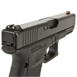 Night Fision Perfect Dot Tritium Night Sight Set for Glock 17/19/26/34 Green Tritium Front/Rear Orange Front Ring U-Notch Rear with White Ring Metal Body Black Nitride Finish