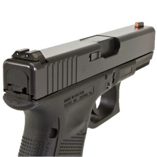 Night Fision Perfect Dot Tritium Night Sight Set for Glock 17/19/26/34 Green Tritium Front/Rear Orange Front Ring U-Notch Rear with No Ring Metal Body Black Nitride Finish