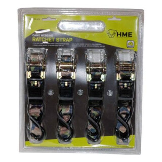 HME Products Ratchet Strap 4 Pack Rubber Coated S Hook Camo