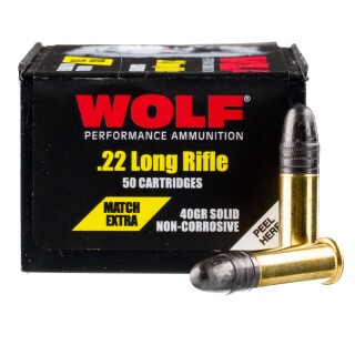 Wolf Performance Match Extra .22 Long Rifle Ammunition 500 Rounds LRN 40 Grain Made by Eley