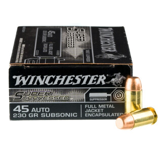 Winchester Super Suppressed .45 ACP Ammunition 50 Rounds FMJ 230 Grain Subsonic