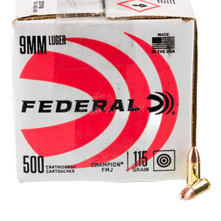 Federal Champion 9mm Luger Ammunition 500 Rounds 115 Grain FMJ