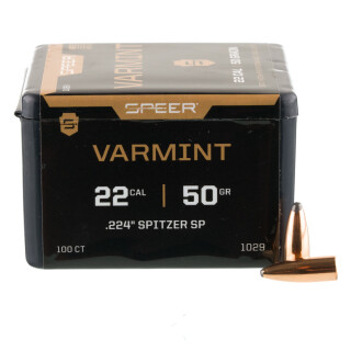 Speer Varmint 22 Caliber Bullets .224" Diameter 50 Grain Spitzer SP - 100