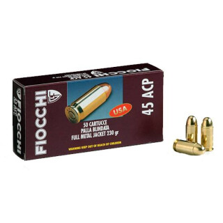 Ammo .45 ACP Fiocchi Full Metal Jacket 230 Grain 860 fps 50 Round Box