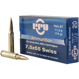 Prvi Partizan 7.5x55 Swiss Ammunition 20 Rounds FMJ-BT 174 Grain