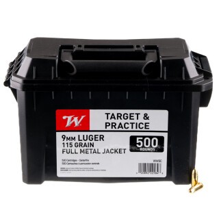 Winchester 9mm Luger Ammunition 500 Round Ammo Can FMJ 115 Grain