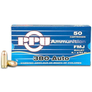 Ammo .380 ACP Prvi Partizan 94 Grain FMJ Bullet 951 fps 50 Rounds PP-R3.2