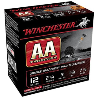 Ammo 12 Gauge Winchester AA TrAAcker 2-3/4" #7.5 Lead 1-1/8 Ounce Orange TrAAcker Wad 250 Round Case 1250 fps AAHA127TO