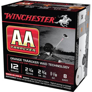 Ammo 12 Gauge Winchester AA TrAAcker 2-3/4" #8 Lead 1-1/8 Ounce Orange TrAAcker Wad 250 Round Case 1145 fps AA128TO