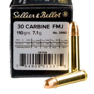 Sellier & Bellot .30 Carbine Ammunition 1000 Rounds FMJ 110 Grains SB30A