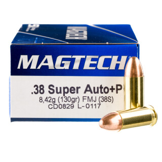 Magtech .38 Super Auto +P Ammunition 50 Rounds FMJ 130 Grain