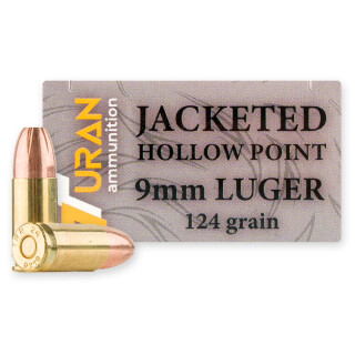 Turan 9mm Luger Ammunition 50 Rounds JHP 124 Grain