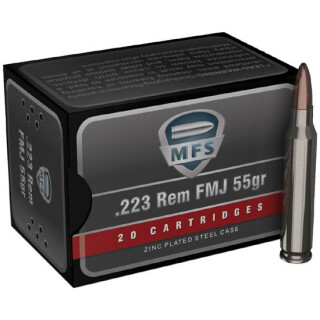 MFS .223 Rem FMJ Bullet Zinc Plated Steel Case 55 Grains 3130 fps 20 Round Box 20020