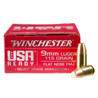 Winchester USA Ready 9mm Luger Ammunition 50 Rounds FMJ-FN 115 Grain