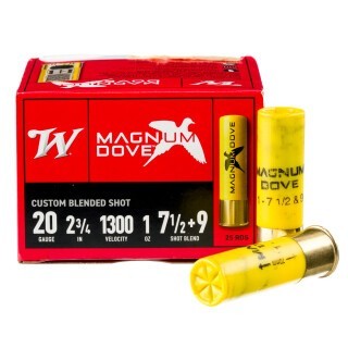 Winchester Magnum Dove 20 Gauge Shotshell 25 Rounds 2-3/4" #7.5 & #9 Shot 1 Ounce