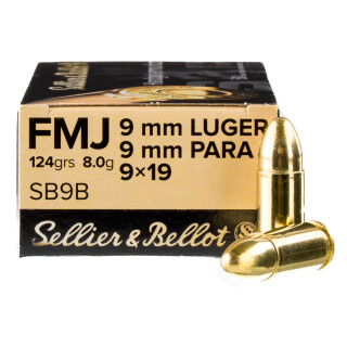Sellier & Bellot 9mm Luger Ammunition 50 Rounds FMJ 124 Grain