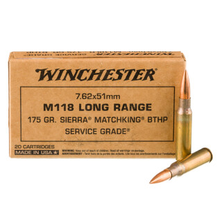 Winchester Service Grade 7.62 NATO Ammunition 20 Rounds M118LR MatchKing BTHP 175 Grain
