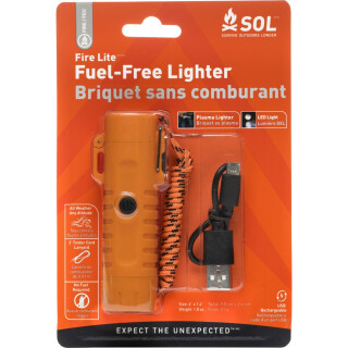 SOL Fire LIte Fuel Free Lighter with USB Charger and Tinder Cord Lanyard