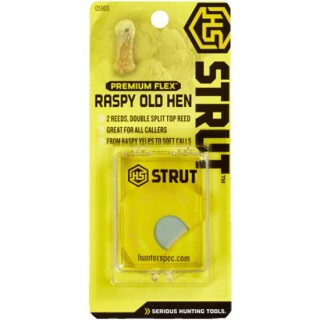 Hunters Specialties Raspy Old Hen Premium Flex Diaphragm Turkey Call Small Frame Double Reed with Double Split Top Reed Raspy Yelps to Soft Calls Infinity Latex 05921