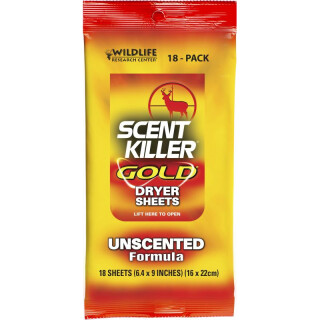 Wildlife Research Center Scent Killer Gold Unscented Dryer Sheets 18 Pack