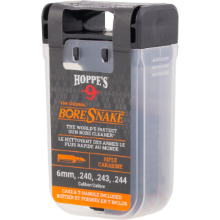Hoppe's No. 9 Boresnake Snake Den 6mm/.240/.243/.25 Caliber Rifle Length Pull Thru Bore Cleaning Rope with Bronze Brush and Carry Case with Pull Handle Lid