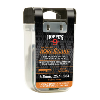 Hoppe's No. 9 Boresnake Snake Den 6.5mm/.257/.260/.264 Caliber Rifle Length Pull Thru Bore Cleaning Rope with Bronze Brush and Carry Case with Pull Handle Lid