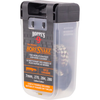 Hoppe's No. 9 Boresnake Snake Den 7mm/.270/.275/.284 Caliber Rifle Length Pull Thru Bore Cleaning Rope with Bronze Brush and Carry Case with Pull Handle Lid