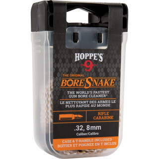 Hoppe's No. 9 Boresnake Snake Den 8mm/.32 Caliber Rifle Length Pull Thru Bore Cleaning Rope with Bronze Brush and Carry Case with Pull Handle Lid