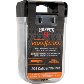 Hoppe's No. 9 Boresnake Snake Den .20/.204 Caliber Rifle Length Pull Thru Bore Cleaning Rope with Bronze Brush and Carry Case with Pull Handle Lid