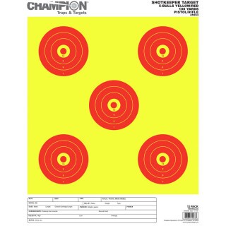 Champion Range and Target ShotKeeper Large 5-Bullseye Targets, Yellow/Red, 12 Pack