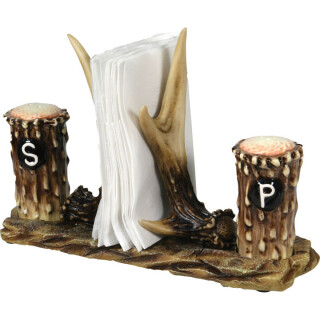River's Edge Products Antler Salt Pepper with Napkin Holder Ceramic and Poly Resin 520