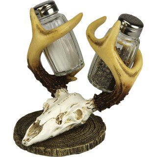 River's Edge Products Euro Deer S&P Set Salt and Pepper Shakers with Skull Mount Holder 526
