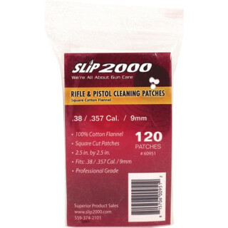 Slip 2000 Gun Cleaning Patches .38/.357/.40 Caliber and 9mm/10mm 2.5" Square Cotton Flannel 120 Count