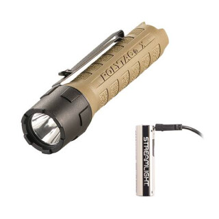 Streamlight PolyTac X USB 600 Lumen Tactical White LED Flashlight Multi-Fuel Compatible Ten-Tap Programming Removable Pocket Clip Nylon Polymer Housing Coyote Tan Finish