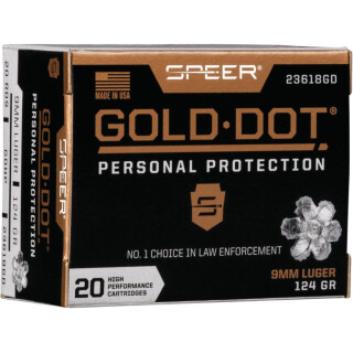 Speer Gold Dot Personal Protection 9mm Luger Ammunition 20 Rounds 124 Grain GDHP 1150fps