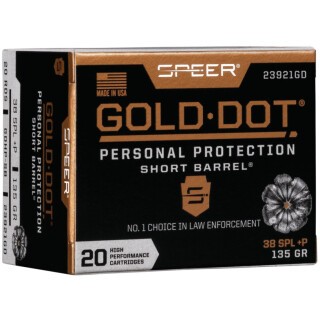 Speer Gold Dot Short Barrel Personal Protection .38 Special +P Ammunition 20 Rounds 135 Grain GDHP 860fps