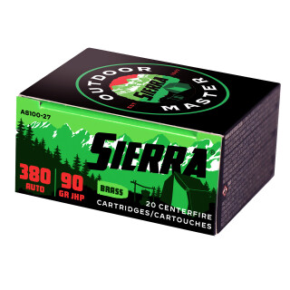 Sierra Outdoor Master .380 ACP Ammunition 20 Rounds Sports Master JHP 90 Grain