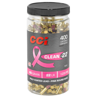 CCI Clean-22 Pink High Velocity .22 Long Rifle Ammunition 400 Round Bottle 40 Grain Polymer Pink Coated Lead Rounds Nose
