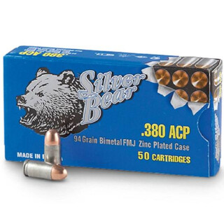 Silver Bear .380 ACP Ammunition 50 Rounds FMJ 94 Grain
