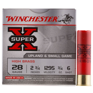 Winchester Super-X High Brass 28 Gauge Ammunition 25 Round Box 2-3/4" #6 Lead 3/4 oz 1295 fps