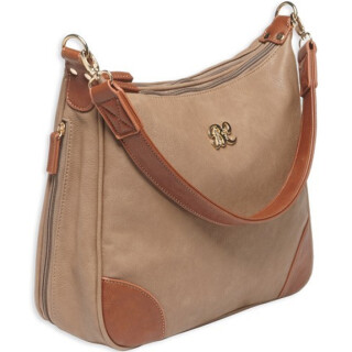 Bulldog Cases Hobo Style Purse 13"x10.5"x3.5" Leather Taupe with Tan Trim BDP014